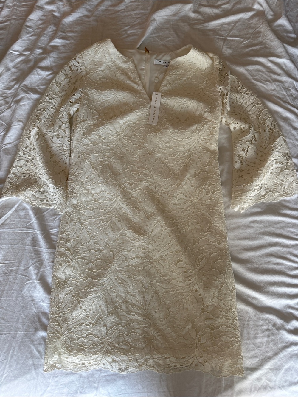 Trina Turk Ivory Lace Shift Dress - Three Quarter Sleeve